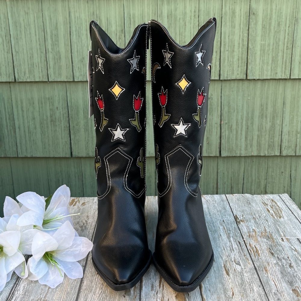Western Boots Black Novelty Southwestern Cowgirl Desert Vibes Country Size 10 - Picture 2 of 10